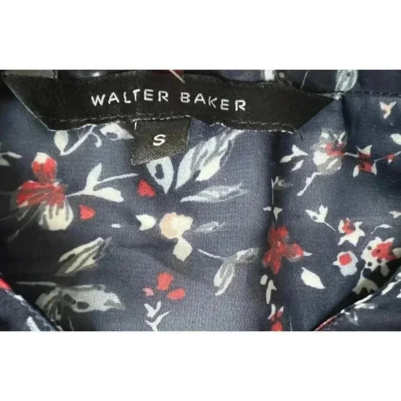 Walter Baker Floral Ruffle Long Sleeve Blouse Sheer Navy Blue Small Women 239 - Picture 2 of 3